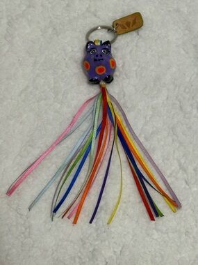 Consuela Purple Piggicito Tassel Keychain Charm with Colorful Ribbons